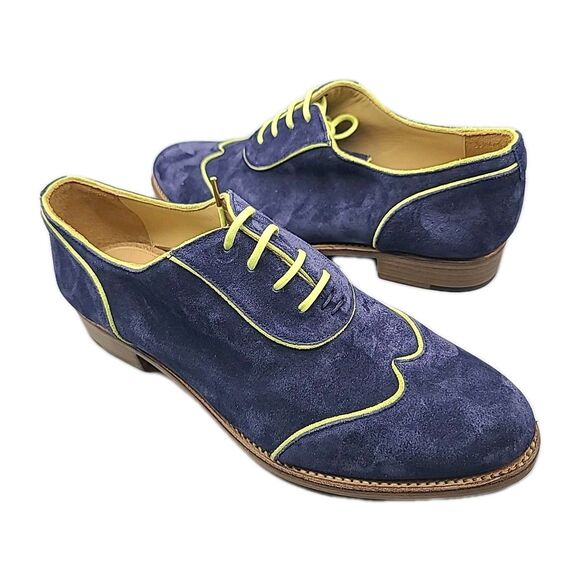The Office of Angela Scott Mr. Evans Wingtip Shoes Navy Blue Size 38 US 8 NEW